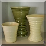 P13. 3 Pot Luck Designs vases. 4”h, 6”h and 8”h - $20, $28 and $32 